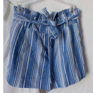 Have Los Angeles Blue Striped Paper Bag Waist Shorts w/ Belt Women size Medium